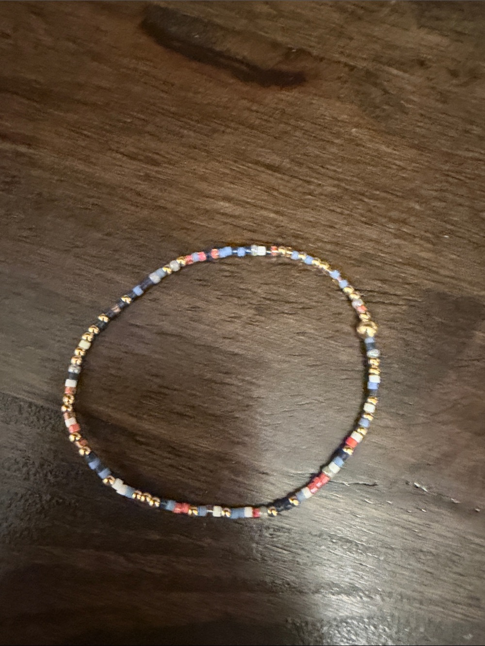 Multicolor Seed Bead Stretch Bracelet with Gold Accents